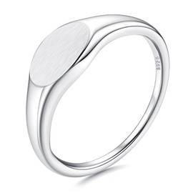 MILACOLATO 925 Sterling Silver Rings for Women 18K White Gold Plated Dome Plain Signet Rings Tarnish Resistant Stackable Statement Band Thumb Rings Comfort Fit Size 6, Brushed Style