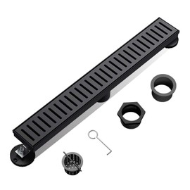 BARONAGE 24 Inch Linear Shower Drain, with Removable Capsule Pattern Grate, Rectangle Shower Floor Drain 304 Stainless Steel Bathroom Linear Drain Black Include Adjustable Feet, Hair Strainer