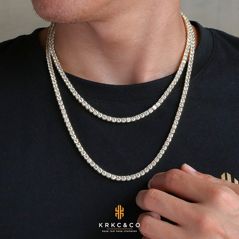 KRKC&CO Tennis Chain for Men, 14K Gold/White Gold Plated Mens