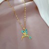 Women's Fashion Jewelry Gold Cubic Zircon Blue Hummingbird Pendant Necklace