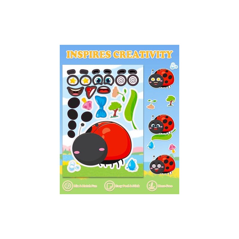 Aowplc Spring Make-a-Face Stickers for Kids 48 Sheets Mix 'n