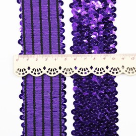 Length 5Yards，Wide 1.9 Inch Purple Elastic Sequin Ribbon Trim for Sewing Dress Dance Costumes Headband (Purple)