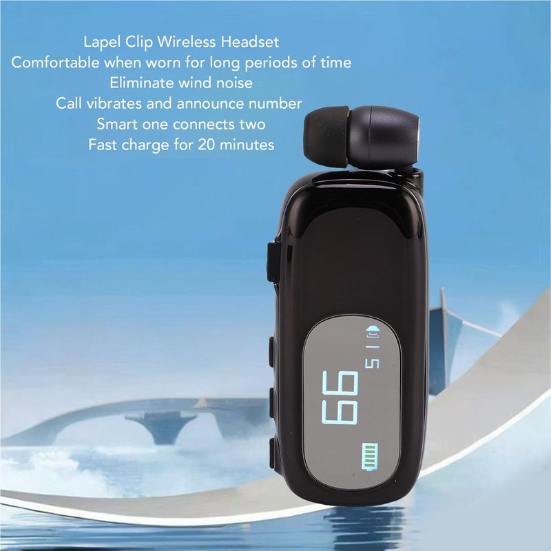 Retractable Headset, Ergonomic Clip On Bluetooth Headset with Vibration Alert