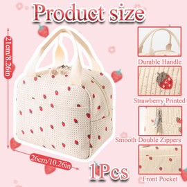 YTPAFK Lunch Bags for Women, Strawberry White Lunch Bag for Women, Corduroy Insulated Lunch Bag, Potable Handbags, Lunch Bags Girls Teens Adult for School Work Travel Beach Daily Use