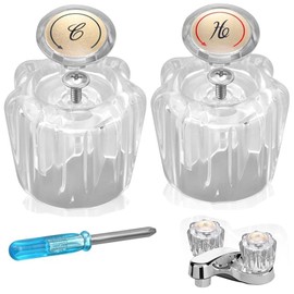 Crovakeu 2pcs Lavatory Hot and Cold Faucet Knob Replacements, Acrylic Shower Faucet Handle Bathtub Knobs Bathroom Faucet Knobs Replacement Compatible with Delta/Delex/Peerless Faucets
