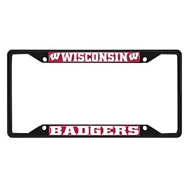 FANMATS 31292 Wisconsin Badgers Metal License Plate Frame Black Finish