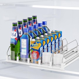 Drink Organizer For Fridge,Soda Drink Dispenser For Fridge,Fridge Can Drink Organizer,12oz 16oz 20oz-Soda Automatic Dispenser For Fridge And Adjustable Width-Holds Up To 27 Cans,5 Rows