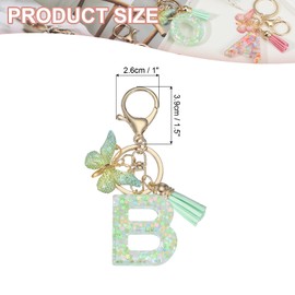 PATIKIL Alphabet Initial Letter Keychain, Resin Cute Keychains with Tassel Butterfly Letter B Pendant Charm for Women Key Purse Handbag Bag Accessories, Green