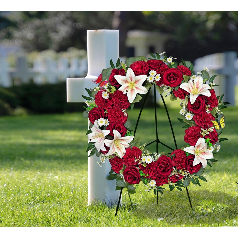 MUVIC Cemetery Wreath with Grave Holder, Memorial Day Wreaths for