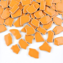 PINUO&KE 0.99 lb Glue Down Irregular Ceramics Mosaic Tile Adult Children Handmade Ceramics Craft for Outdoor Bathroom Kitchen Home Decoration DIY Art Projects(Orange)