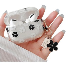 MINSCOSE - Funda transparente compatible con AirPods Pro, diseño de flores de dibujos animados con llavero floral, funda protectora de TPU suave a