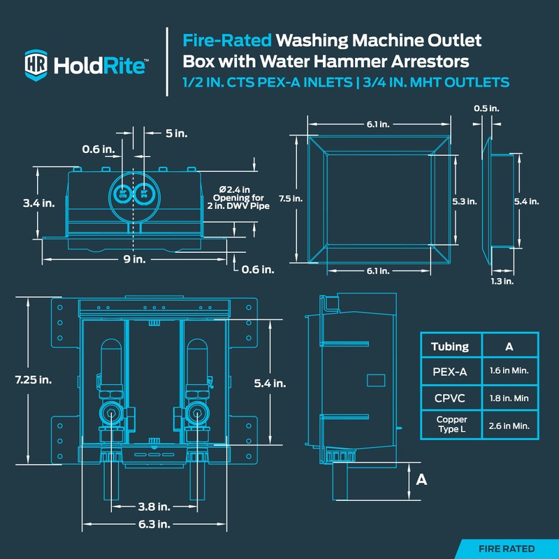 Holdrite 3/4 Inch MHT Washing Machine Outlet Box with Water
