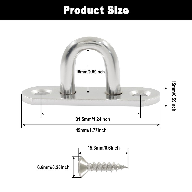 15-Pack 304 Stainless Steel Pad Eye Plate Hooks