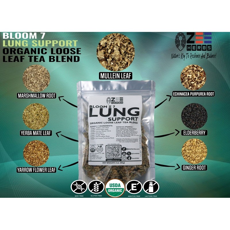ZeeHERBS Bloom 7 Lung Support Organic Loose Leaf Tea Blend