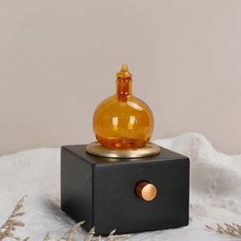 USMLMOOT Cordless Aroma Oil Nebulizer - Waterless Diffuser for Essential Oil with Glass & Wood, Rechargeable Portable Nebulizing Machine, Battery Operated up to 40h - Gold & Fire Original Design