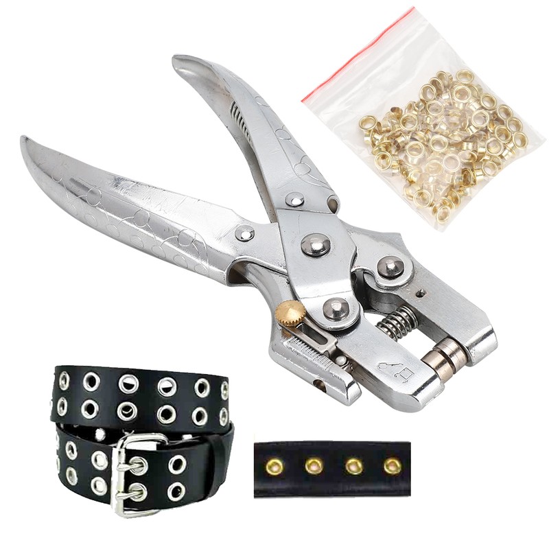 Multi Function Punch Pliers Silver 60# Steel Electroplated Eyelet Hole