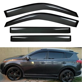 Puermto Side Window Wind Deflector, 4pcs Out-Channel Tape-On Dark Smoke Nice Rain Guards Set, Window Visor Compatible with 2013-2018 Toyota RAV4 94992