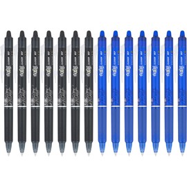 Pilot, FriXion Clicker Erasable Gel Pens, Fine Point 0.7 mm, Pack of 14, Black & Blue