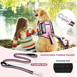 MOOGROU Service Dog Vest Harness and Leash Set+10 Patches,No Pull&Easy Walk Reflective Dog Harness with Soft Padded Handle for Training/Everyday,Fit Small/Medium/Large/Extra-Large Dogs (Pink XL)