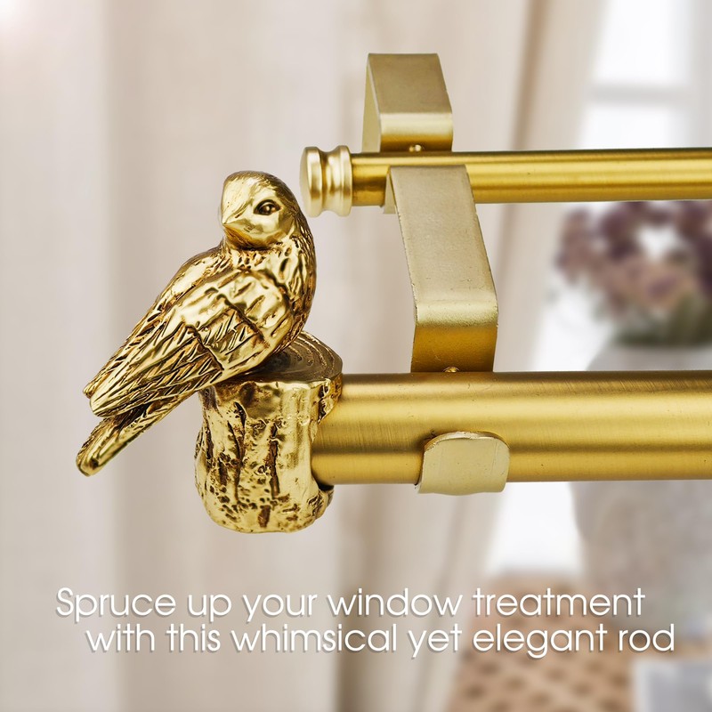 ILAISIHOME 1-1/8 Inch Diameter Brushed Gold Curtain Rod with Bird