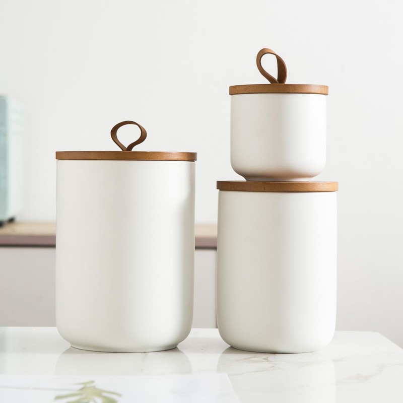 Kendiis Canister Sets for Kitchen, White Ceramic Kitchen Canisters for