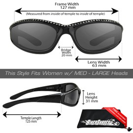 Bikershades Black Frame Motorcycle Rhinestone Sunglasses Foam Padded for Women.
