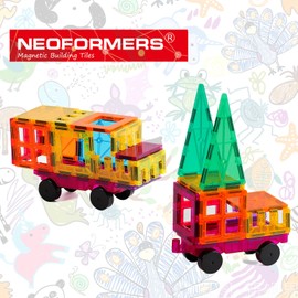 NEOFORMERS Magnetic Tiles Car Set Truck Kit Toy with Stronger Magnets, Educational Magnet Cars with Re-Enforced Hitch and Long Bed for Girls Boys Toddler Ages 3+ (Blue & Purple)
