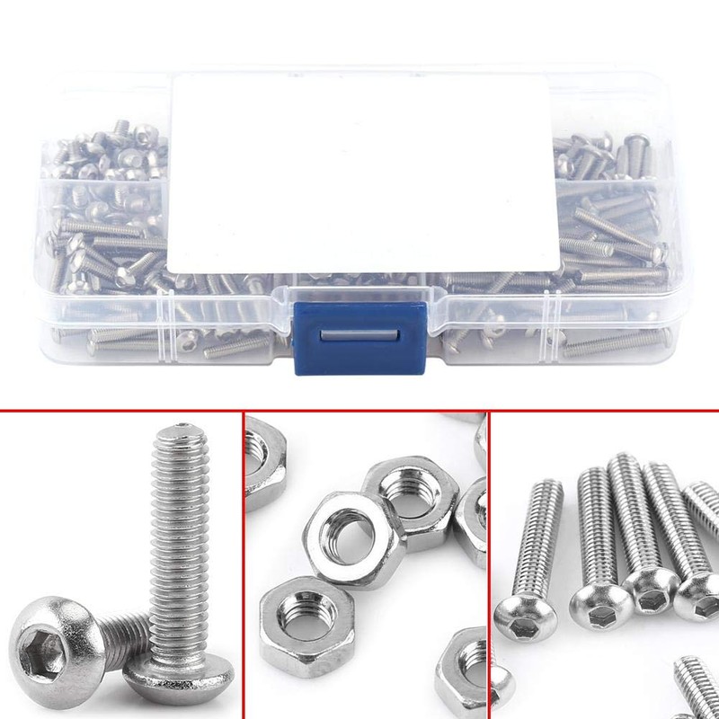 230 unids Tornillos y Tuercas Set M3 Metric Acero Inoxidable