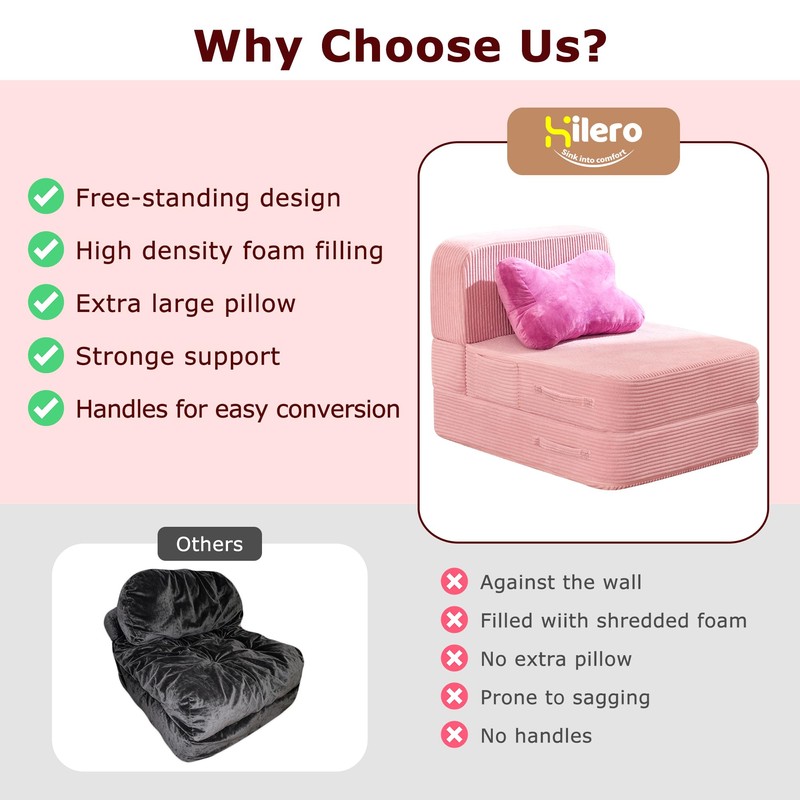 HILERO Folding Convertible Sofa Bed, Sleeper Chair for Guest, Single,
