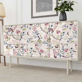 VaryPaper 17.7''x78.7'' Pink Floral Hummingbird Wallpaper Peel and Stick Butterfly Leaf Branch Floral Contact Paper for Cabinets Waterproof Removable Vintage Flower Wallpaper for Bedroom Bathroom
