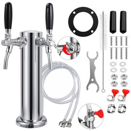 New Adjustable Dual Tap Kegerator Tower Beer Tap Tower Upgraded 3" Draft Beer Dispenser Keg Tower, 304 Stainless Steel Core Self-Closing Beer Faucet with Pre-Assembled Beer Line Kegerator Parts Kits