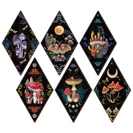 6 Pieces Boho Wall Decor Moon Stars Sun Phases Wall Art Wooden Boho Moon Phase Wall Hanging Gothic Witchy Wall Decor Minimalist Wall Pediments for Bedroom Living Room Decorations (Mushroom)