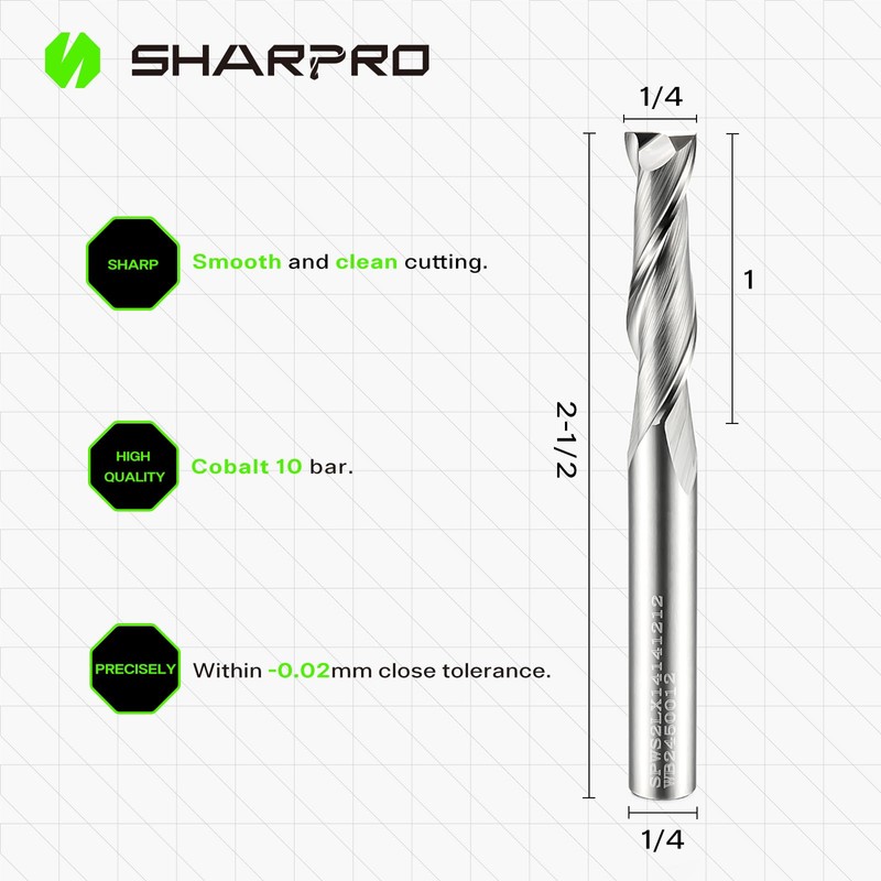 SHARPRO Spiral Upcut Router Bit 1/4 Inch Shank 1/4 Inch