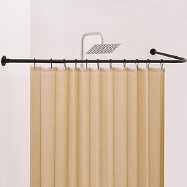 [99-175cm] X [139-216cm] curva de 90 grados de la barra de cortina de baño de ángulo l ajustable para baños con 12 ganchos circulares y soportes de techo Negro