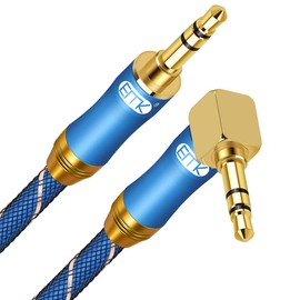 EMK 90 Degree Right Angle Aux Cable - [24K Gold-plated,Sound Quality] Audio Stereo Cable for Laptop, Tablets, MP3 players,Car/Home Aux Stereo, Speaker or More(3.5mm TRS Right Angle Blue, 8Ft/2.4M)