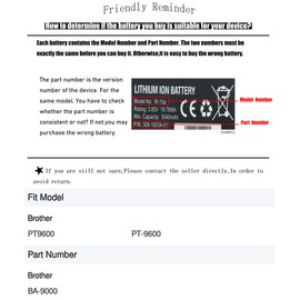 Backup Battery for Brother PT9600 PT-9600
