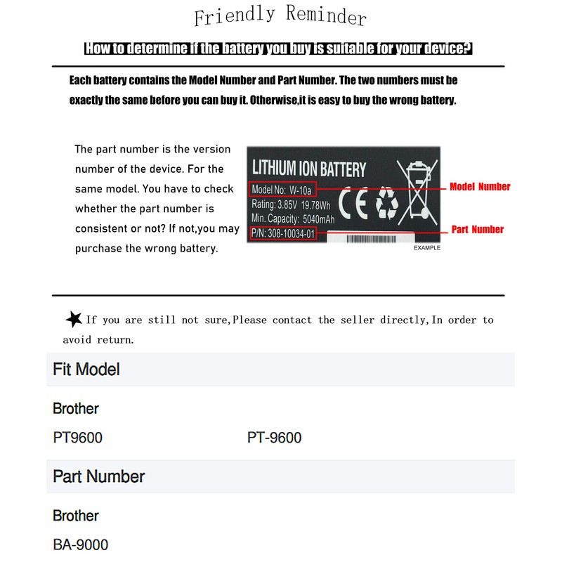 Backup Battery for Brother PT9600 PT-9600