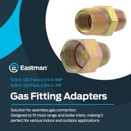 Eastman 5/8 Inch OD Flare with 3/4 Inch MIP and 3/4 Inch FIP Gas Fitting Adapter for Natural Gas and Liquid Propane, Zinc Plated Steel, 65710B