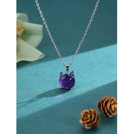 Jovivi Amethyst Cat Crystal Necklace Cute Cat Gifts for Women Cat Lover,Natural Gemstone Crystal Kitty Cat Necklace Crystal Jewellery Gifts for Women Girls Mum Birthday