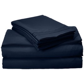 Elegant Comfort 1500 Thread Count Egyptian Quality 4-Piece Bed Sheet Sets, Queen, Deep Pockets, Navy                                                  