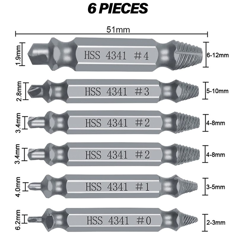 Yotsuba 6Pcs Damaged Screw Extractor Kit, Broken Bolt Remover Set,