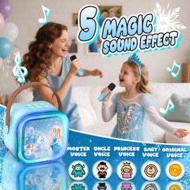 GirliGlee ELSA Spielzeug,Mikrofon Kinder,Karaoke Maschine für Mädchen,Bluetooth Karaoke Box Anlage mit 2 Mikrofonen, ELSA Eiskönigin Geschenke für Mädchen 3 4 5 6 7 8 9 Jahre