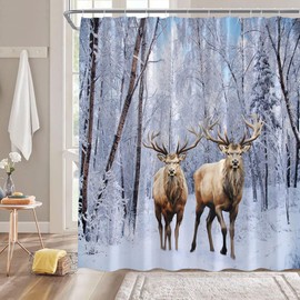 Merry Christmas Shower Curtain Red Gray Xmas Tree Cute Cartoon Rustic Winter Holiday Seasonal Festival New Year 70" WX70 H Bathroom Decor Fabric Curtain with Hooks