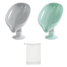 2 Drain Soap Dishes (Mint Green, Grey) with 1 White Foam Mesh Soap Dish Soap Dish Soap Dish No Punch Suction Leaf Drain Soap Holder