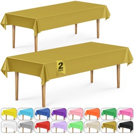 DecorRack 2 Rectangular Tablecloths BPA-Free Plastic, 54 x 108 inch, Dining Table Cloth, Rectangle Table Cover for Parties, Picnic, Camping and Outdoor, Disposable or Reusable, Gold (2 Pack)