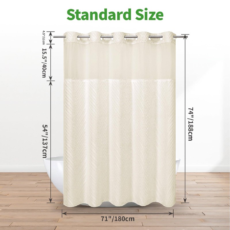 eachope Cream No Hook Tufted Shower Curtain with snap-in Liner