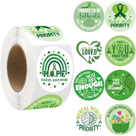 WorldBazaar 500Pcs Mental Health Stickers Roll Green Ribbon Sticker Mental Health Awareness Gifts for Adult Teenagers Motivational Gift Bulk You Matter