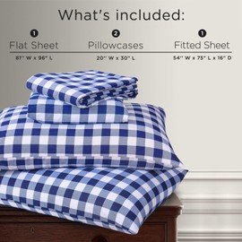 Briarwood Home® Printed Flannel Sheet Set, 100% Organic Cotton, Six-Fold Brushed, Super Soft, Warm, Deep Pocket Bedding with NanoTech Infuse for Enhanced Lasting Strength (Buffalo Navy Blue, Full)