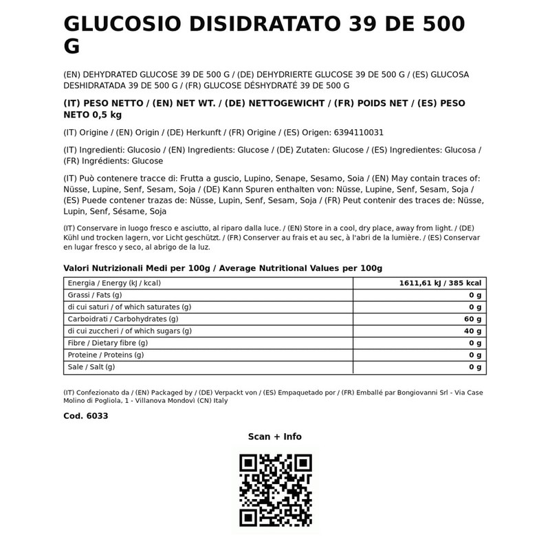 BONGIOVANNI FARINE E BONTA' NATURALI Glucosio disidratato 39 DE -