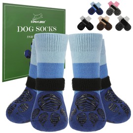 EXPAWLORER Anti Slip Dog Socks to Prevent Licking Paws, Dog Shoes for Cold Winter, Dog Booties for Hardwood Floors, Dog Boots & Paw Protectors with Grippers for Small Medium Large Senior Dogs Blue S